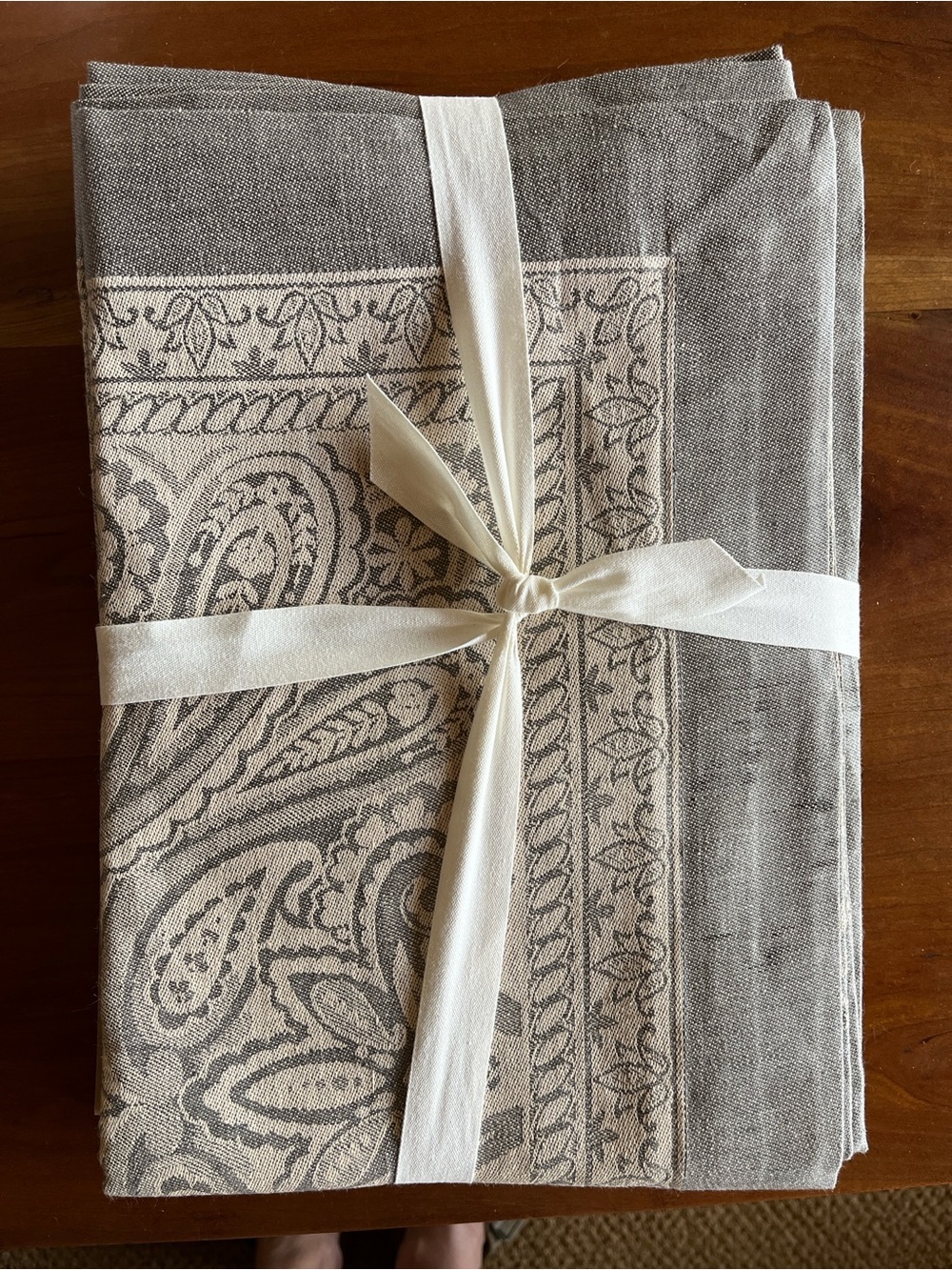 Williams-Sonoma Siena Jacquard Tablecloth Gray 108x70 - NEW but has marks on hem